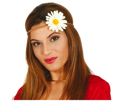 Verkleed haarband met bloem - wit - meisjes/dames - Hippie/flower Power