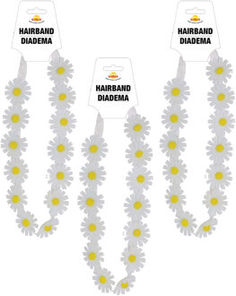 Verkleed haarband met bloemen - 6x - wit - meisjes/dames - Hippie/flower Power