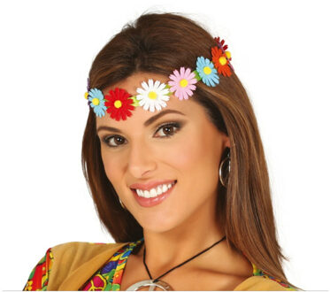 Verkleed haarband met bloemen - gekleurd - meisjes/dames - Hippie/flower Power