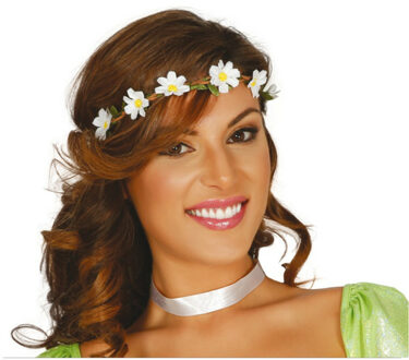 Verkleed haarband met bloemen - wit - meisjes/dames - Hippie/flower Power