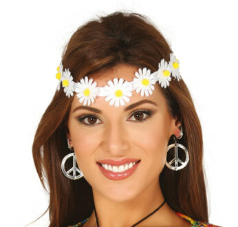 Verkleed haarband met bloemen - wit - meisjes/dames - Hippie/flower Power