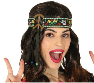 Verkleed haarband peace teken - groen - meisjes/dames - Hippie/flower Power