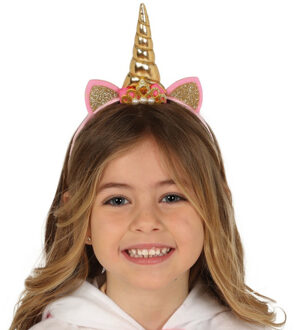 Verkleed haarband Unicorn/eenhoorn - goud gekleurd - kinderen/meisjes