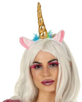 Verkleed haarband Unicorn/eenhoorn - goud gekleurd - meisjes/dames