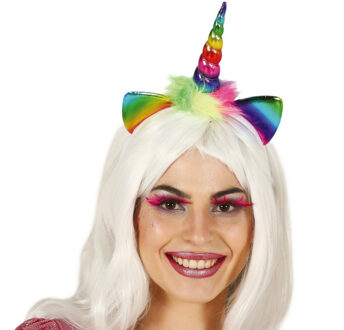 Verkleed haarband Unicorn/eenhoorn - regenboog gekleurd - meisjes/dames - Gaypride Multi