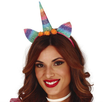 Verkleed haarband Unicorn/eenhoorn - regenboog gekleurd - meisjes/dames - Gaypride Multi