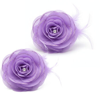 Verkleed Haarbloem - 2x - paars - haarclip Hawaii bloemen - Tropische thema accessoires