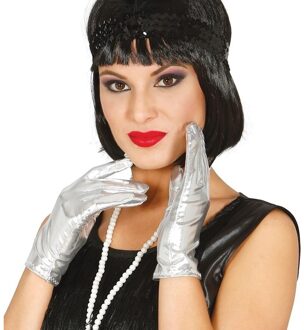 Verkleed handschoenen kort - metallic zilver - dames - one size - foute party