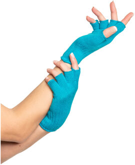 Verkleed handschoenen vingerloos - turquoise - one size