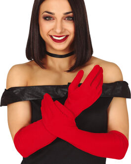 Verkleed handschoenen voor dames - polyester - rood - one size - lang model