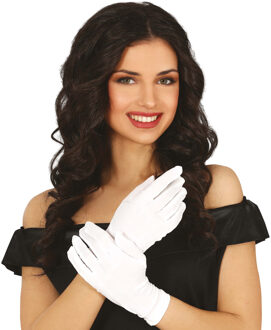 Verkleed handschoenen voor dames - polyester - wit - one size - kort model