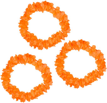 Verkleed Hawaii bloemen slingers - 4x - neon oranje - Koningsdag/oranjefeest thema