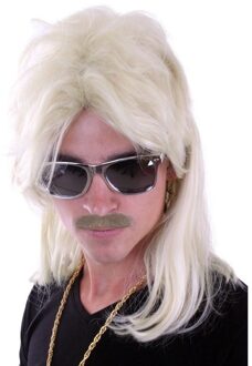 Verkleed - herenpruik met mat - Blond - 80s pruik - Feestartikelen - Carnaval
