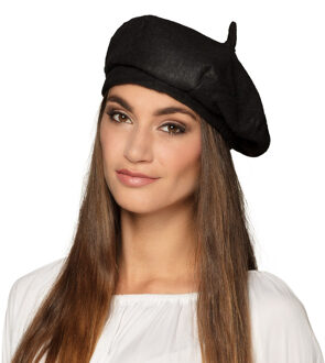 Verkleed hoed - 6x - baret - zwart - polyester - franse baret - frans - landen thema