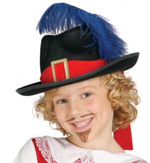 verkleed hoed kinderen - Musketier/piraten kapitein - zwart - veer