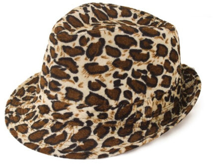 Verkleed hoedje Party Kojak hoed met panterprint - bruin mix - volwassenen - Carnaval/pimp