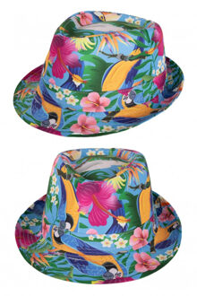 Verkleed hoedje voor Tropical Hawaii party - 2x - bloemen print - volwassenen - Carnaval/thema feest