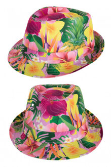 Verkleed hoedje voor Tropical Hawaii party - 2x - bloemen print - volwassenen - Carnaval/thema feest