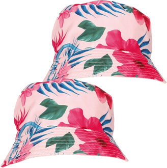 Verkleed hoedje voor Tropical Hawaii party - 2x - Roze flamingo print - volwassenen - Carnaval