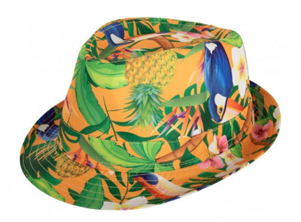 Verkleed hoedje voor Tropical Hawaii party - bloemen print - volwassenen - Carnaval/thema feest