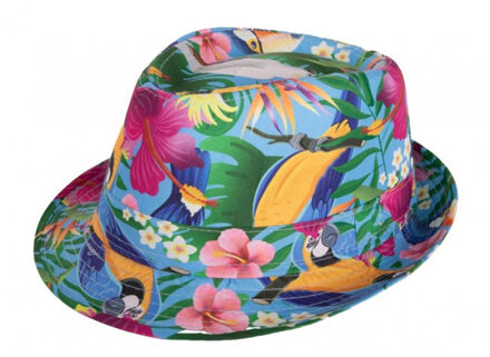 Verkleed hoedje voor Tropical Hawaii party - bloemen print - volwassenen - Carnaval/thema feest