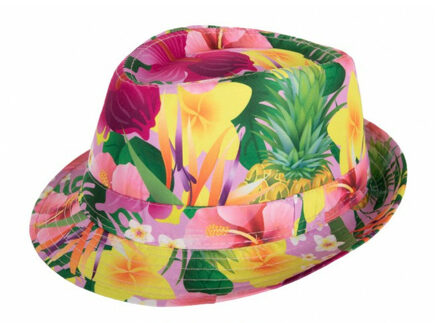 Verkleed hoedje voor Tropical Hawaii party - bloemen print - volwassenen - Carnaval