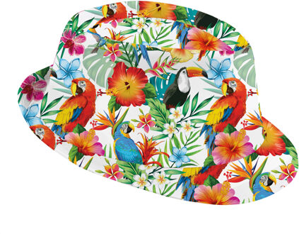Verkleed hoedje voor Tropical Hawaii party - Summer/jungle print - volwassenen - Carnaval/thema fees Multi