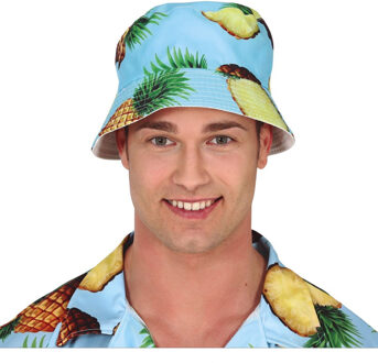 Verkleed hoedje voor Tropical Hawaii party - zomers fruit print - volwassenen - Carnaval Lichtblauw