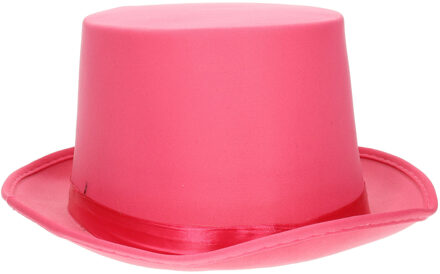 Verkleed hoge hoed - fuchsia roze - voor volwassenen - carnaval kleuren thema accessoires