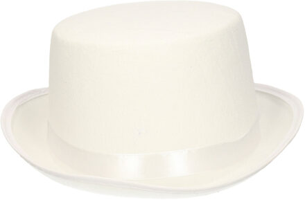 Verkleed hoge hoed - wit - voor volwassenen - carnaval kleuren thema accessoires