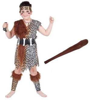 Verkleed holbewoners outfit met knuppeltje voor kinderen maat L - Carnavalskostuums Multikleur