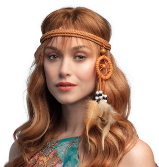 Verkleed hoofdband met veertjes krans - dames - hippie/flower power