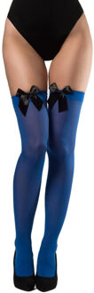 Verkleed kniekousen - blauw met zwarte strikjes - one size - voor dames One size