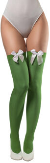 Verkleed kniekousen - groen met witte strikjes - one size - voor dames One size