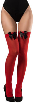 Verkleed kniekousen - rood met zwarte strikjes - one size - voor dames One size