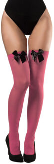 Verkleed kniekousen - roze met zwarte strikjes - one size - voor dames One size