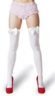 Verkleed kousen - 1x - wit - nylon - oktoberfest - met strikjes - carnaval