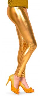 Verkleed legging - metallic goud - dames - glimmende dameslegging - verkleedaccessoires Goudkleurig