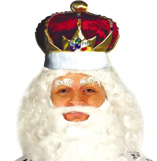 Verkleed luxe kroon met edelstenen - goud/rood - polyester - koning - koningsdag/carnaval