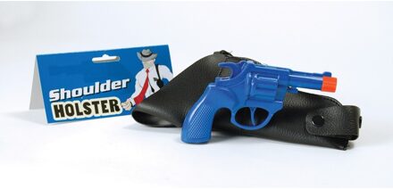 Verkleed maffia revolver blauw met schouder holster - Verkleedattributen