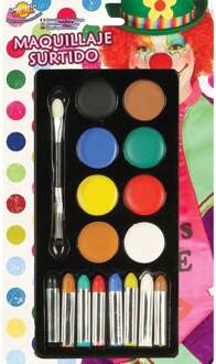 Verkleed make-up schmink set - 8 kleuren - met kwastje - Schmink