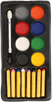 Verkleed make-up schmink set - 8 kleuren - met kwastje - Schmink