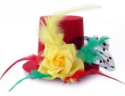Verkleed - mini - hoge hoed - rood/geel/groen - voor dames - Carnaval/feest thema Zwart