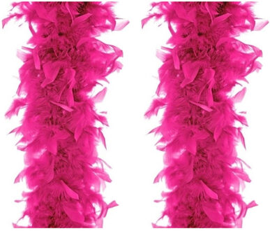 Verkleed of decoratie veren Boa - 2x stuks - fuchsia roze - 45 gram - 180 cm - niet brandvertragend