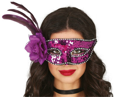 Verkleed oogmasker Venitiaans - paars pailletten - volwassenen - Carnaval/gemaskerd bal