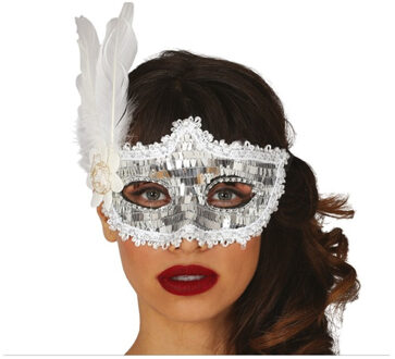Verkleed oogmasker Venitiaans - zilver pailletten - volwassenen - Carnaval/gemaskerd bal