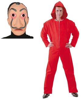 Verkleed overall Papel rood maat L heren en Dali masker