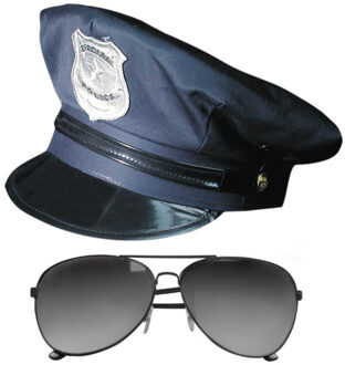 Verkleed Politie set - politiepet - zonnebril - pilotenbril - blauw - verkleedkleding - carnaval