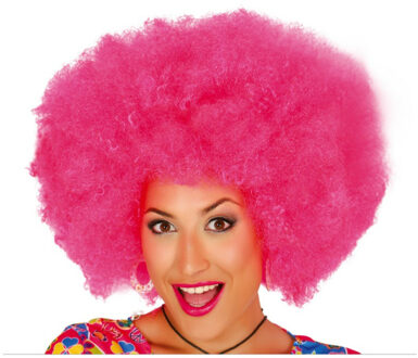 Verkleed pruik afro/hippie - roze - voor volwassenen - one size