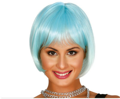 Verkleed pruik boblijn kort - lichtblauw - voor dames - one size